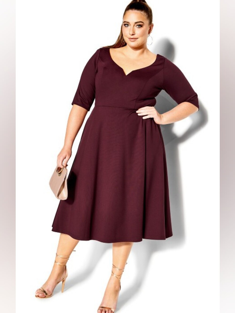 City Chic Plum V-Neck Midi Dress